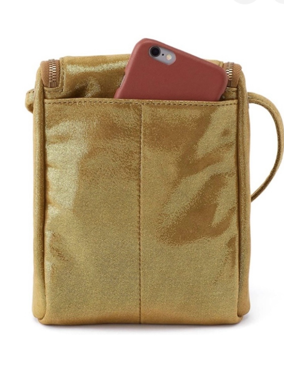 HOBO Fern Shimmer Leather Saddle Bag Crossbody Purse - Picture 2 of 9